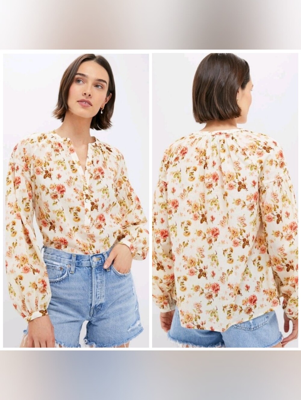 NWT TUCKERNUCK Romantic Floral Camden Blouse Size XL Neutral Balloon Sleeves